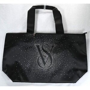 NEW Victoria's Secret 2024 Black  Sparkle Shine Bling  Tote Bag w/ Zipper